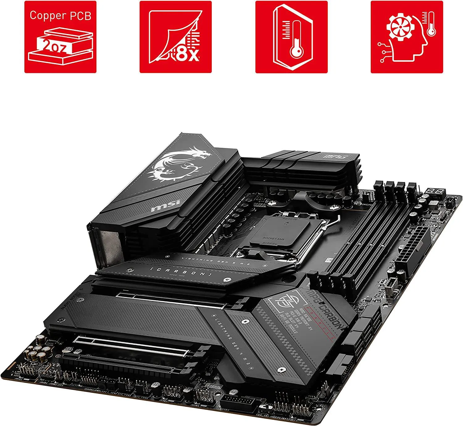 MSI MPG X670E Carbon WiFi Gaming Motherboard (AMD AM5, DDR5, PCIe 5.0, SATA 6Gb/s, M.2, USB 3.2 Gen 2, Wi-Fi 6E, HDMI/DP, ATX)