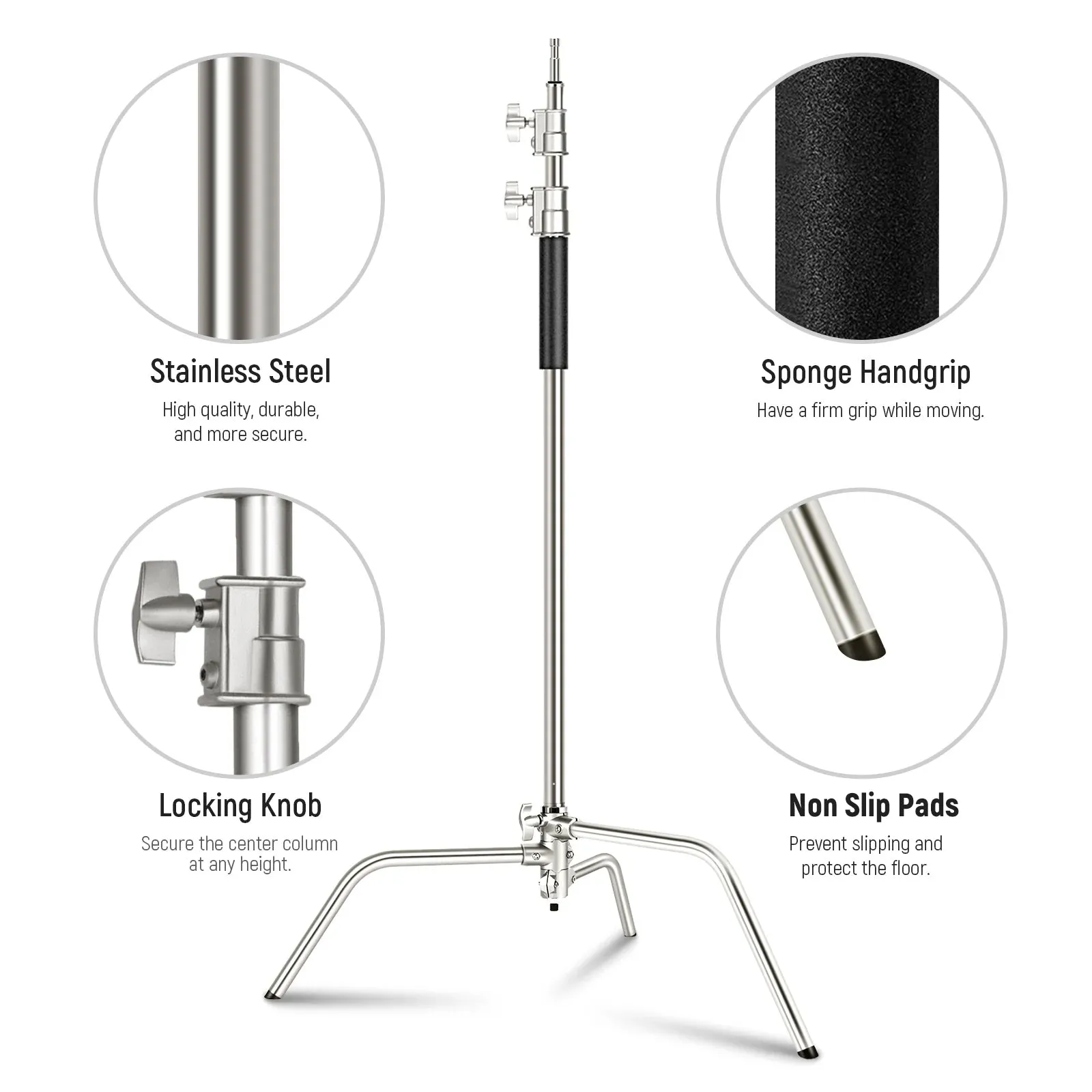 NEEWER Pro 330cm Stainless Steel C Stand with Boom Arm