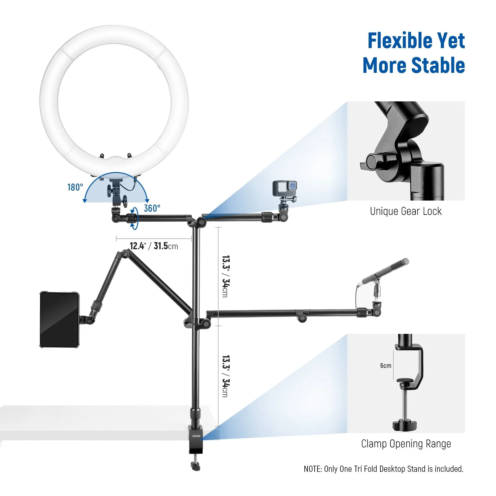 NEEWER ST3 C Clamp Webcam Stand Camera Mount