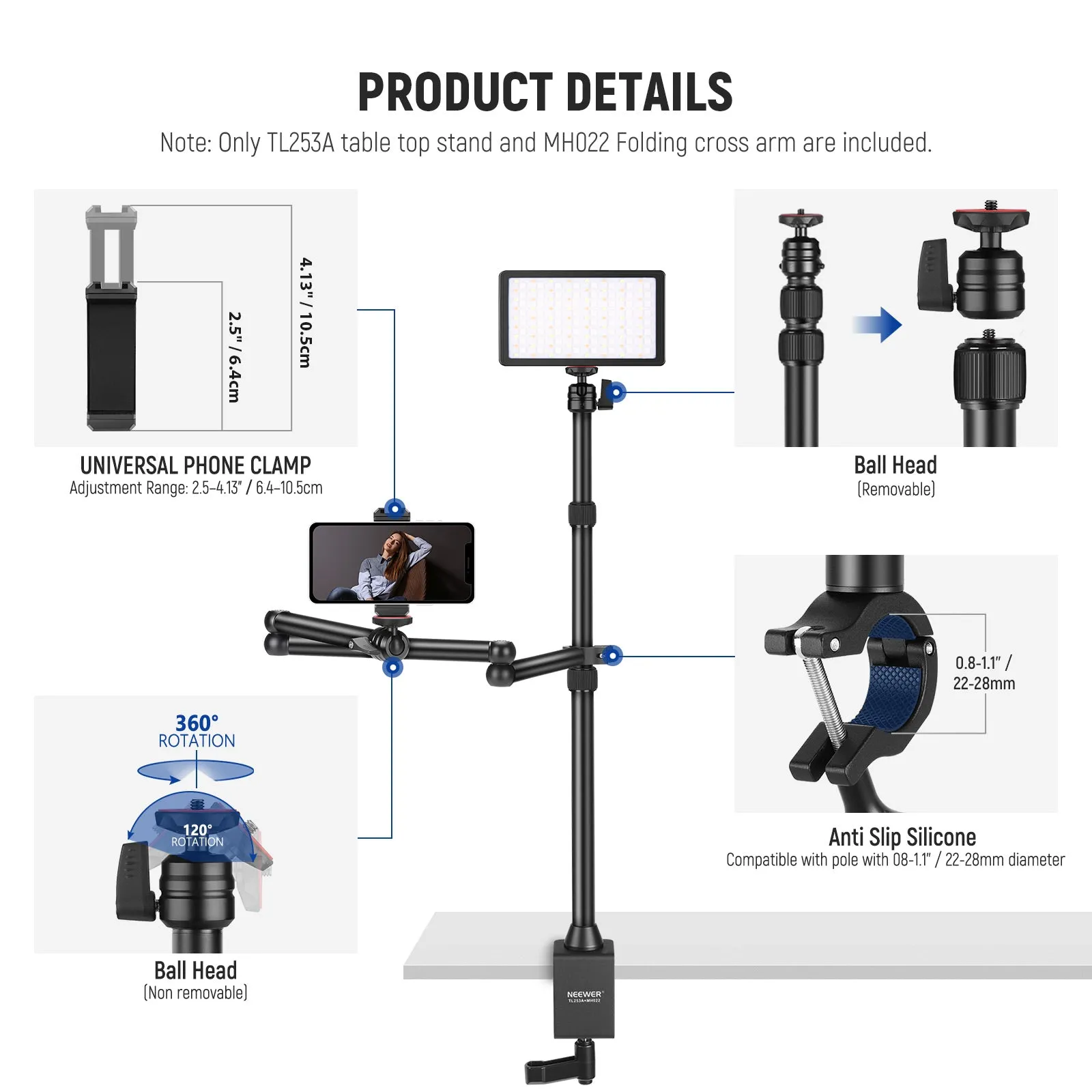 NEEWER TL253A MH022 Upgraded Tabletop Camera Mount Stand