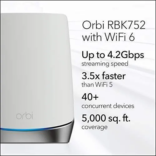 NETGEAR Orbi Whole Home Tri-band Mesh WiFi 6 System (RBK752) – Router with 1 Satellite Extender | Coverage up to 5,000 sq. ft. and 40  Devices | AX4200 (Up to 4.2Gbps)