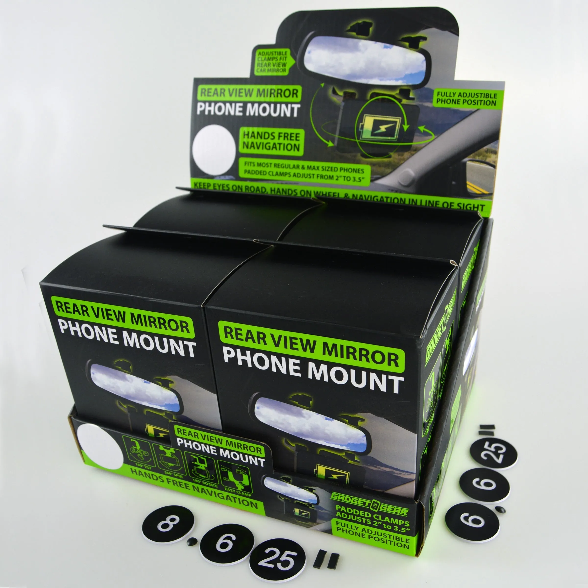 Phone Mount with Rearview Mirror Clamp - 4 Pieces Per Retail Ready Display 22786