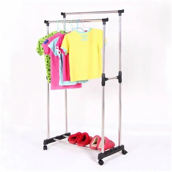 Portable Extendable Telescopic Double Pole Clothes Hanger