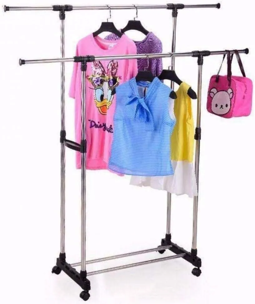 Portable Extendable Telescopic Double Pole Clothes Hanger