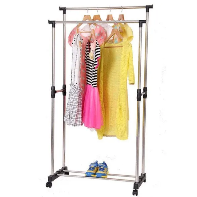 Portable Extendable Telescopic Double Pole Clothes Hanger