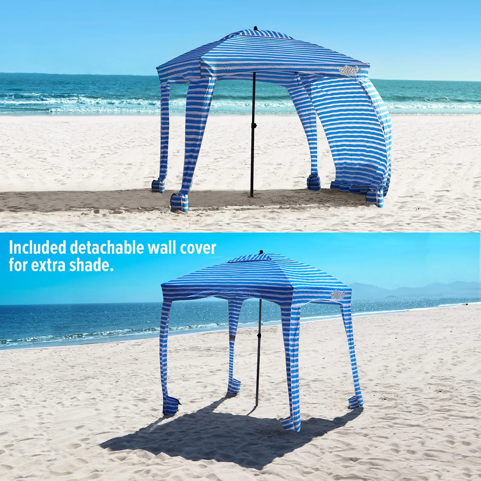 Qipi Beach Cabana - Easy to Set Up Canopy, Waterproof, Portable 6' x 6' Beach Shelter, Included Side Wall, Shade with UPF 50  UV Protection, Ultimate Sun Umbrella - for Kids, Family - Siesta Beach