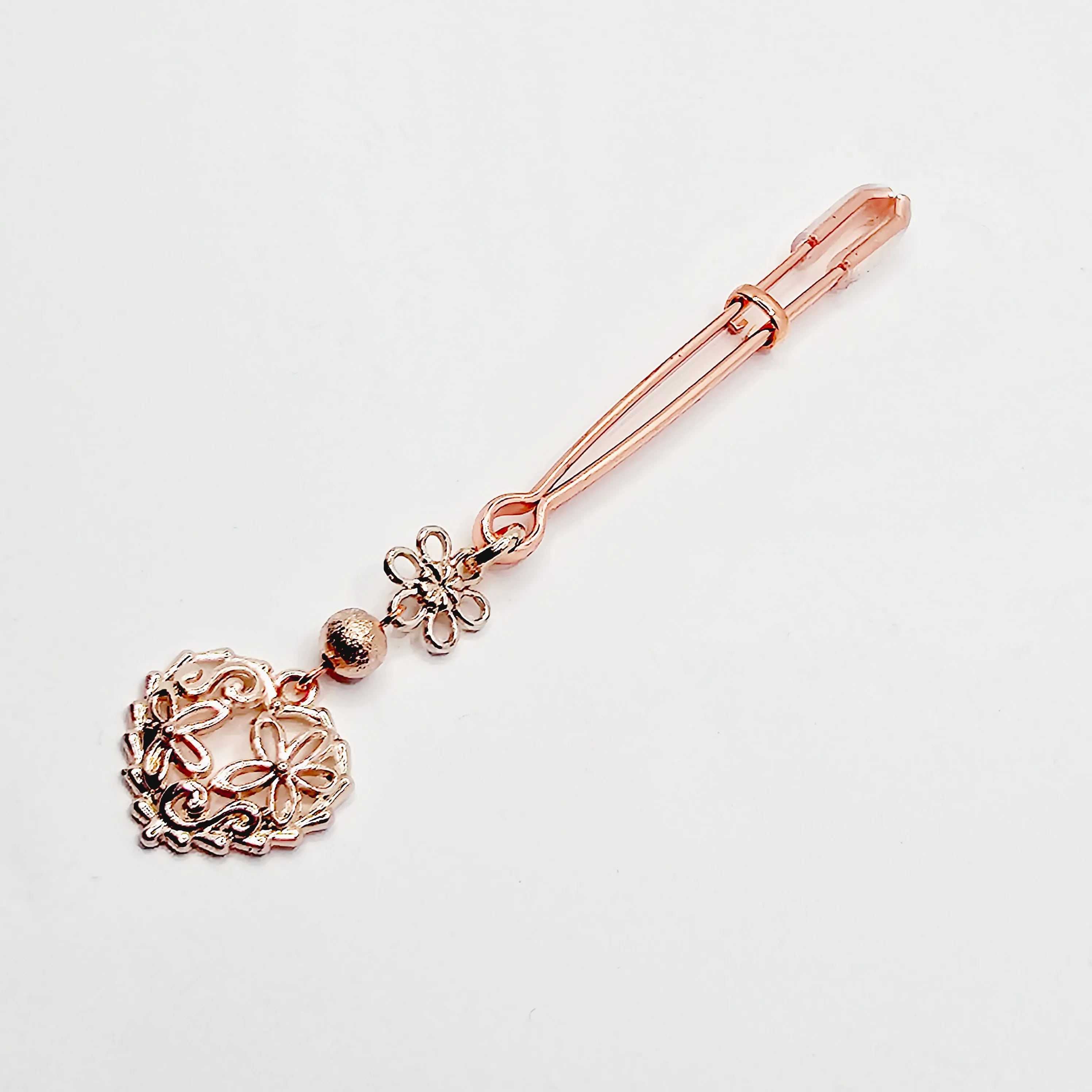 Rose Gold Clit Clamp. Tweezer Clitoral Clamp with Flowers and Heart