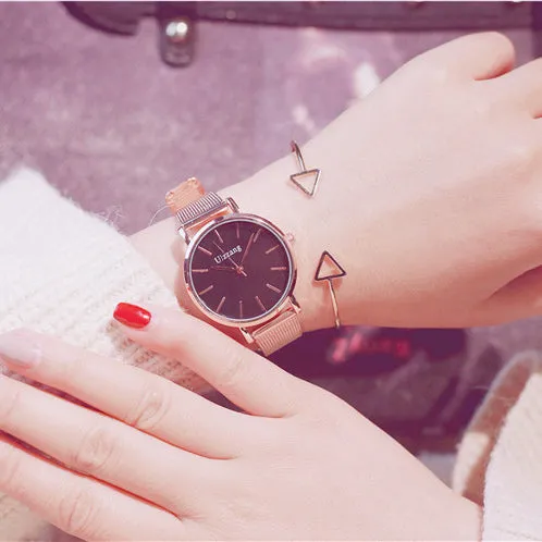 Rose gold watch women luxury top brand fashion stainless steel ladies wristwatches quartz clock high quality silver watches