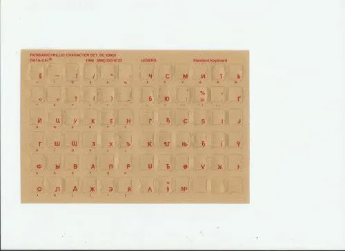 Russian, Cyrillic Keyboard Overlay, Stickers, Labels. Red Characters, Transparent for Light Color Keyboards