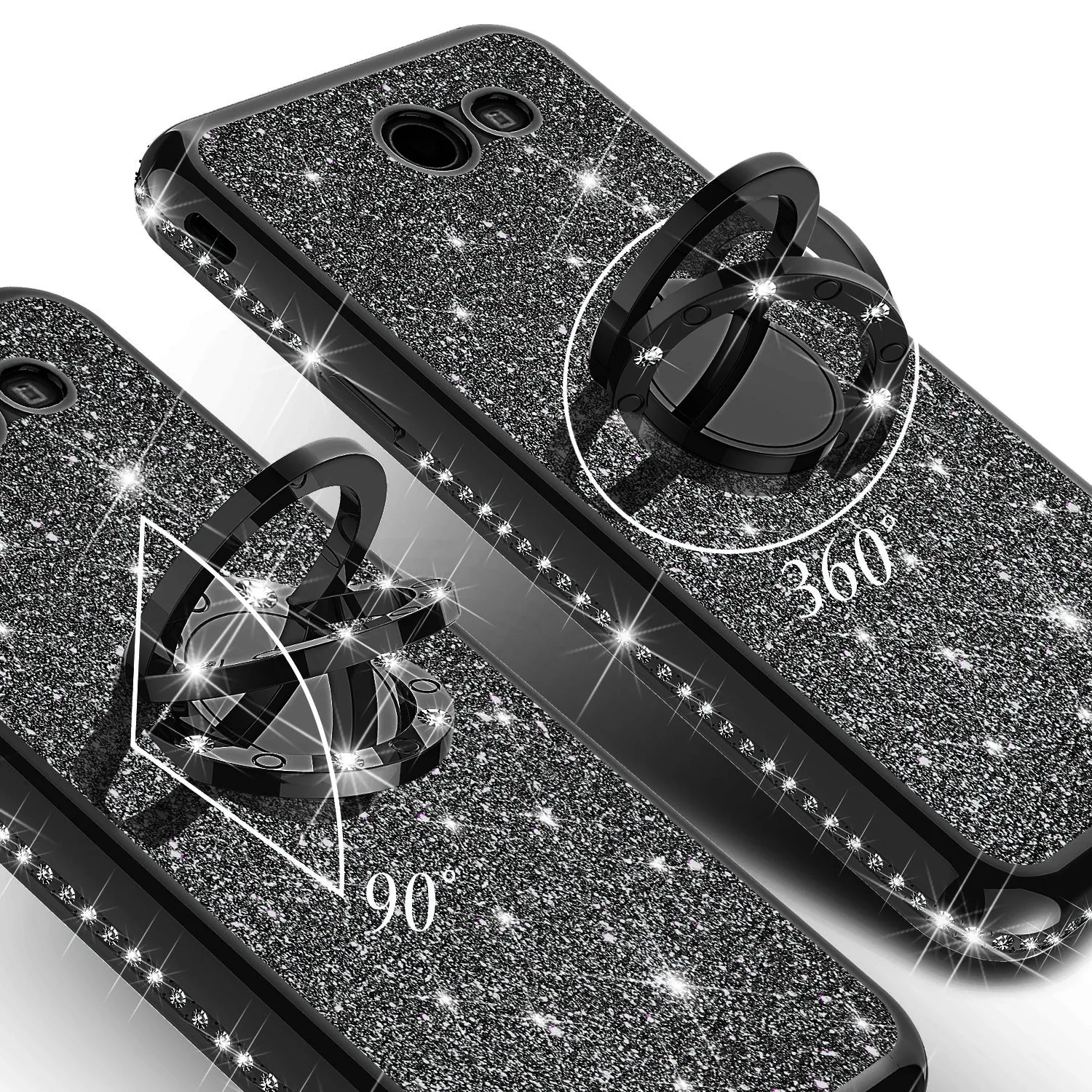 Samsung Galaxy J7 (2017) / J7 Sky Pro / J7 Perx / J7 V Case, Glitter Cute Phone Case Girls with Kickstand,Bling Diamond Rhinestone Bumper Ring Stand Sparkly Luxury Clear Thin Soft Protective Samsung Galaxy J7 (2017) Case for Girl Women - Black