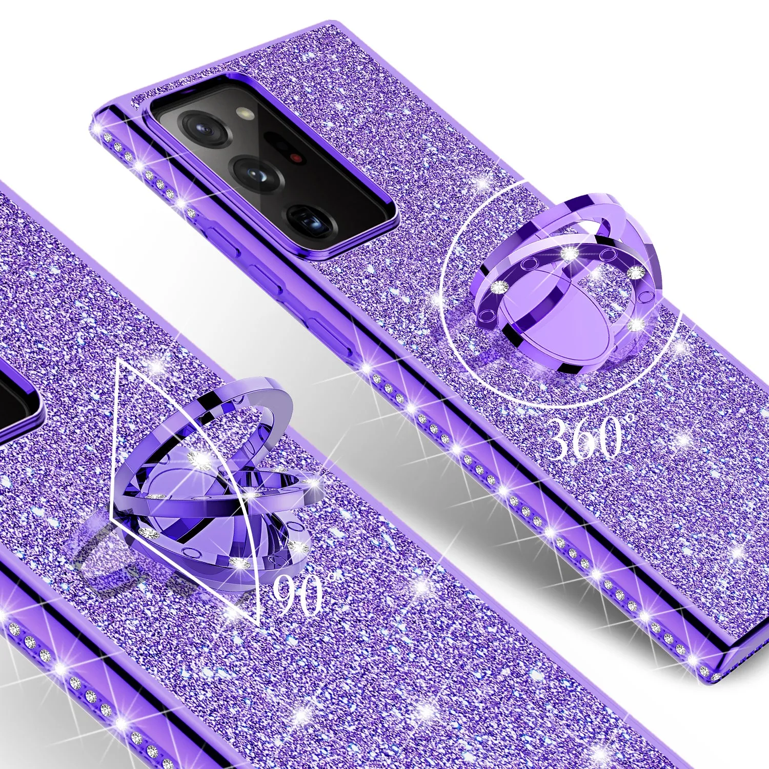 Samsung Galaxy Note 20 Ultra Case, Glitter Cute Phone Case Girls with Kickstand,Bling Diamond Rhinestone Bumper Ring Stand Sparkly Luxury Clear Thin Soft Protective Samsung Galaxy Note 20 Ultra Case for Girl Women - Purple