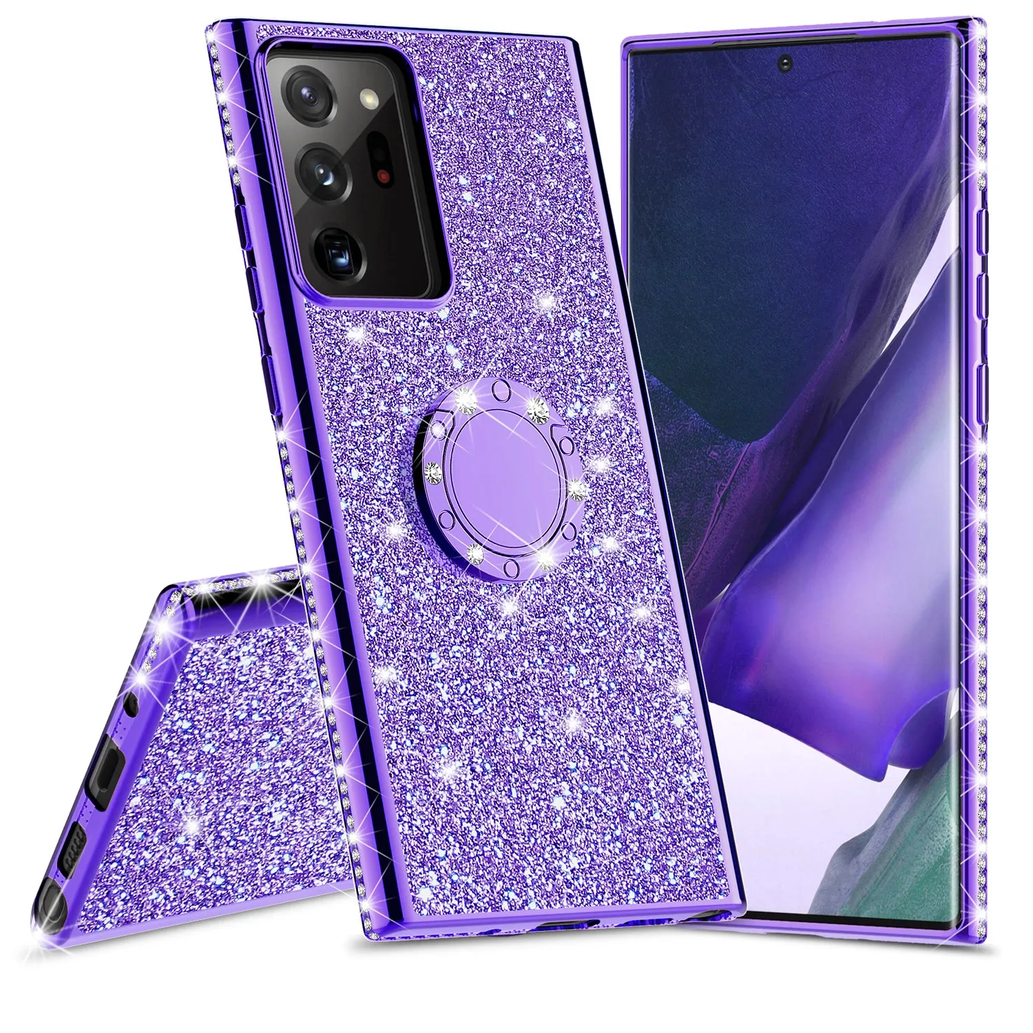 Samsung Galaxy Note 20 Ultra Case, Glitter Cute Phone Case Girls with Kickstand,Bling Diamond Rhinestone Bumper Ring Stand Sparkly Luxury Clear Thin Soft Protective Samsung Galaxy Note 20 Ultra Case for Girl Women - Purple