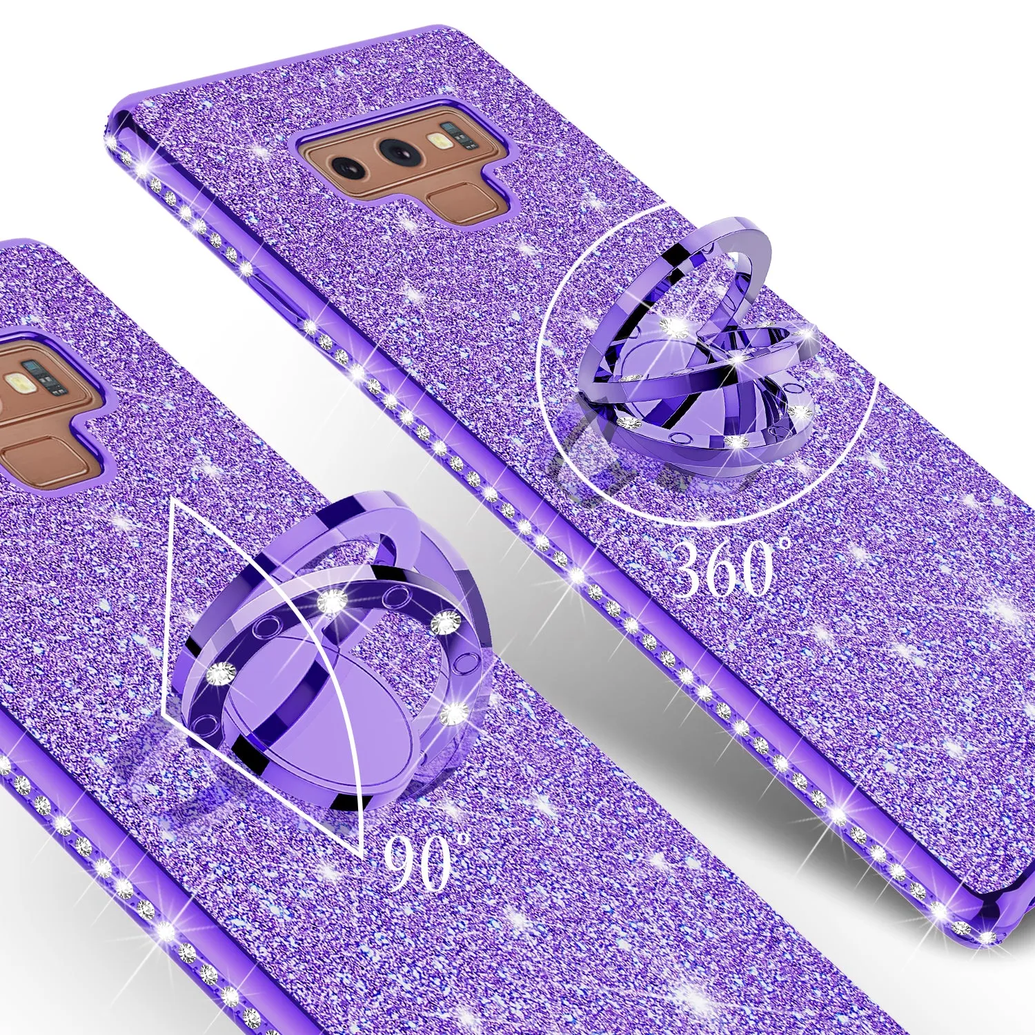 Samsung Galaxy Note 9 , SM-N960U Case, Glitter Cute Phone Case Girls with Kickstand,Bling Diamond Rhinestone Bumper Ring Stand Sparkly Luxury Clear Thin Soft Protective Samsung Galaxy Note 9 Case for Girl Women - Purple