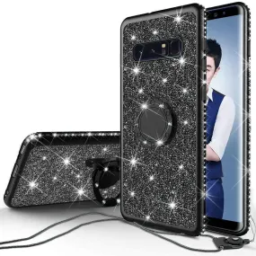 Samsung Galaxy S10 Plus Case, Galaxy S10  Case, Glitter Cute Phone Case Girls with Kickstand,Bling Diamond Rhinestone Bumper Ring Stand Sparkly Luxury Clear Thin Soft Protective Samsung S10 Plus Case for Girl Women - Black