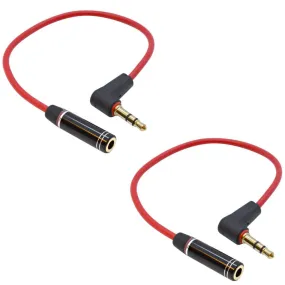 SAPT519- Pair of 6 Inch Right Angle 1/8" 3.5mm TRS to 1/8" 3.5mm Female 1/8" Headset Audio Patch Cable