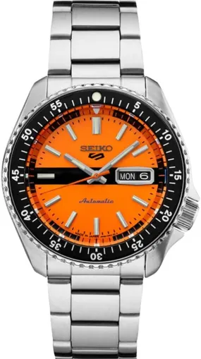 Seiko 5 Orange Dial Silver Stainless Steel Strap Men Watch SRPK11K1