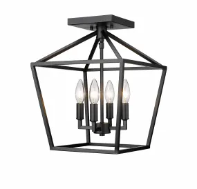 Semi-Flush Mount Fixture - Matte Black - 12in. Diameter - E12 Candelabra Base