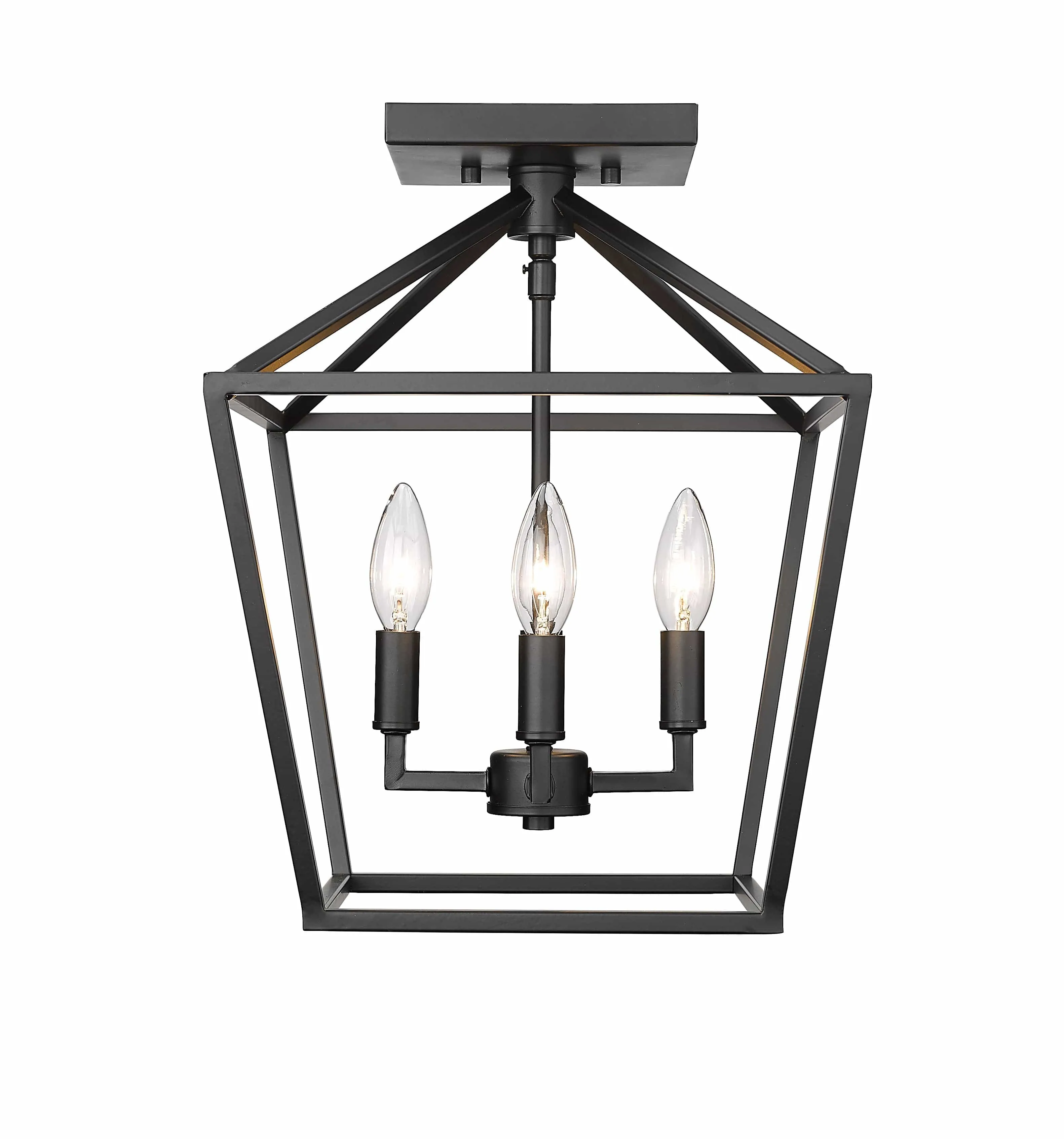 Semi-Flush Mount Fixture - Matte Black - 12in. Diameter - E12 Candelabra Base