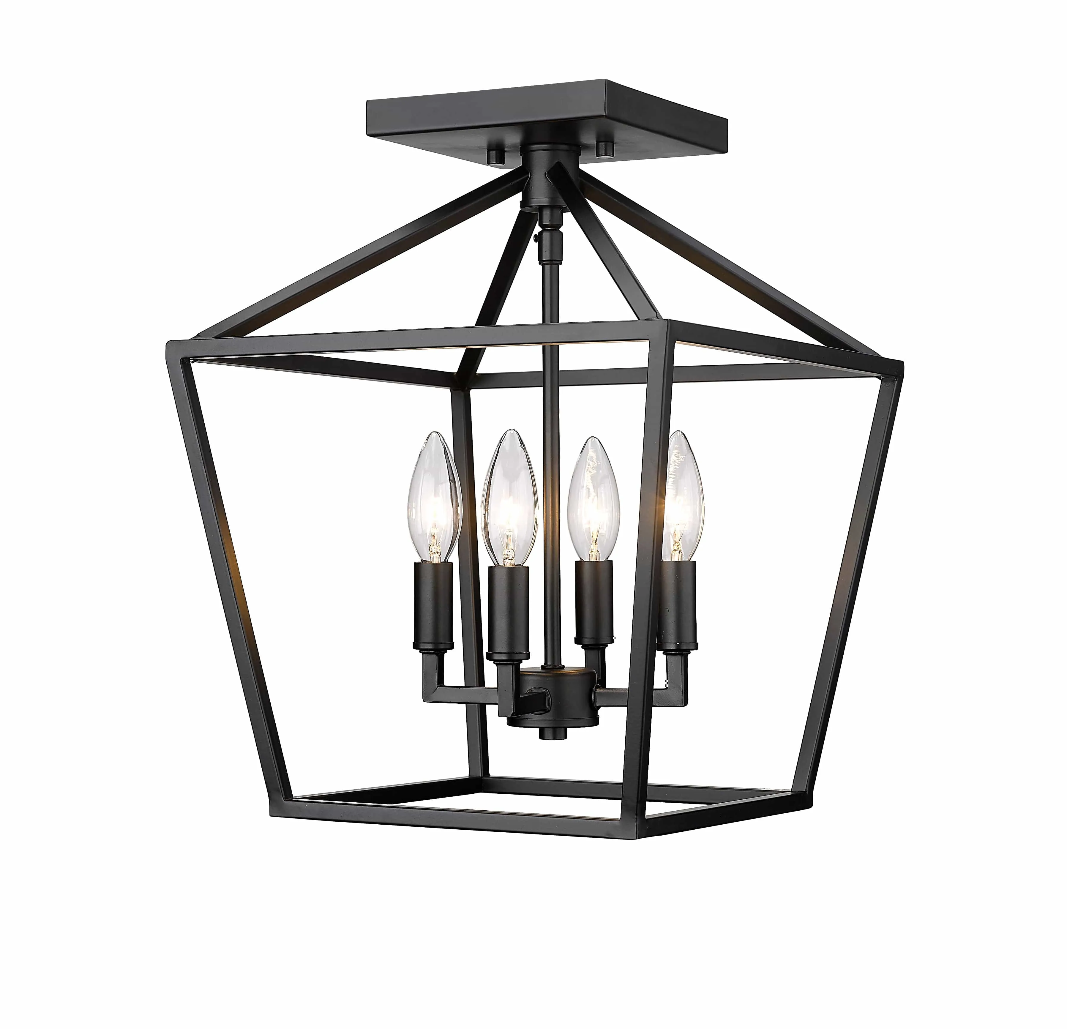 Semi-Flush Mount Fixture - Matte Black - 12in. Diameter - E12 Candelabra Base