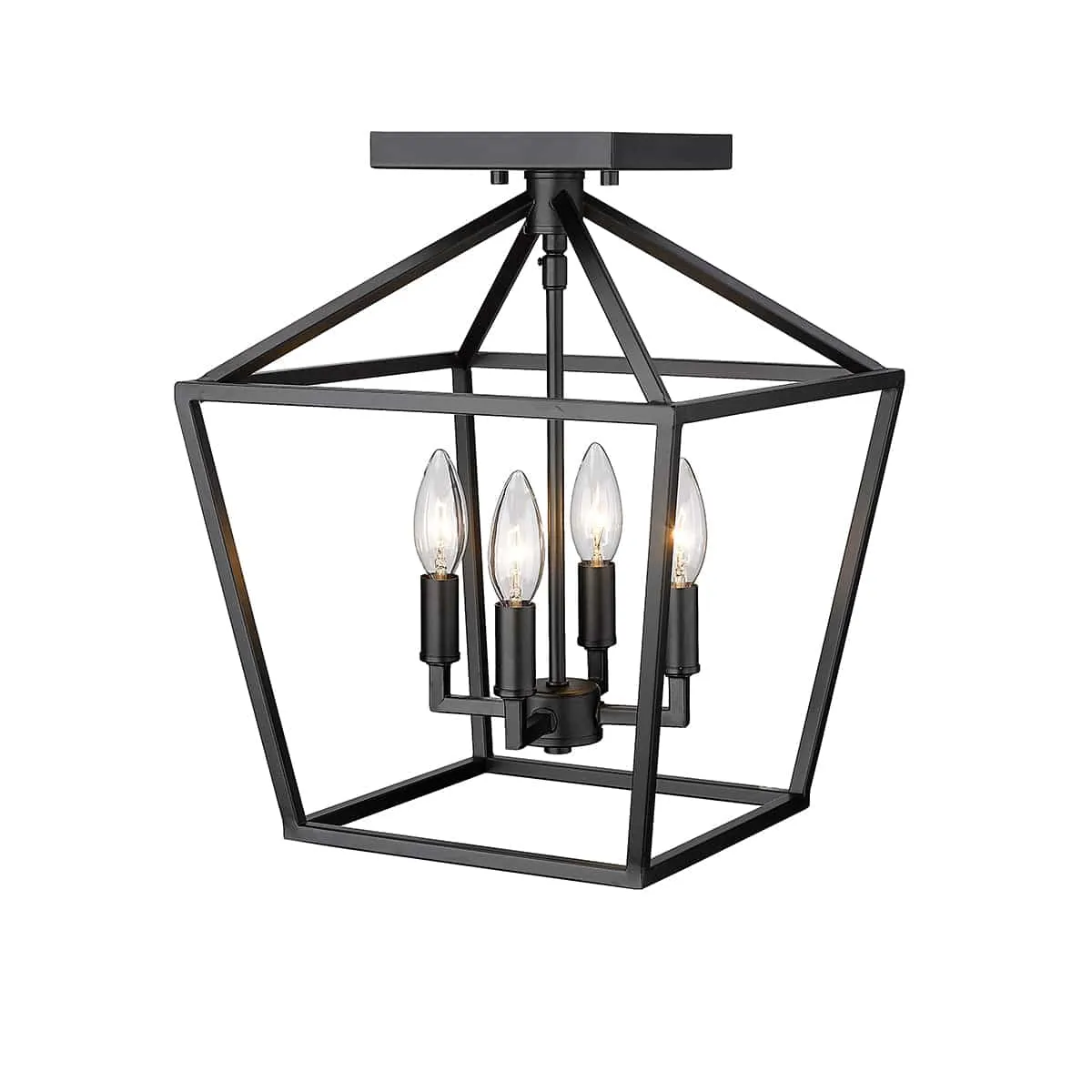 Semi-Flush Mount Fixture - Matte Black - 12in. Diameter - E12 Candelabra Base