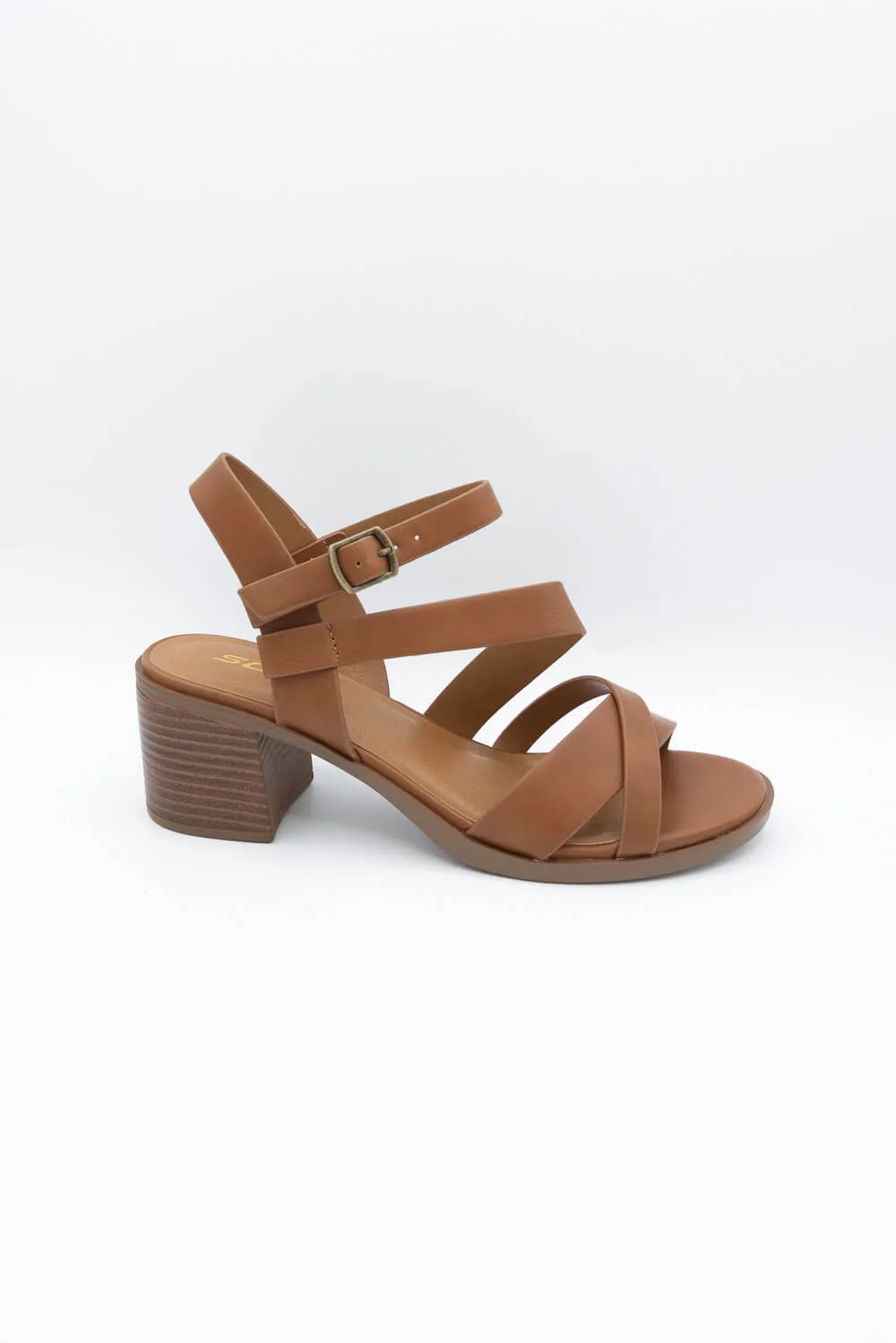 Soda Hotspot Strappy Block Heels for Women in Tan | HOTSPOT-S TAN