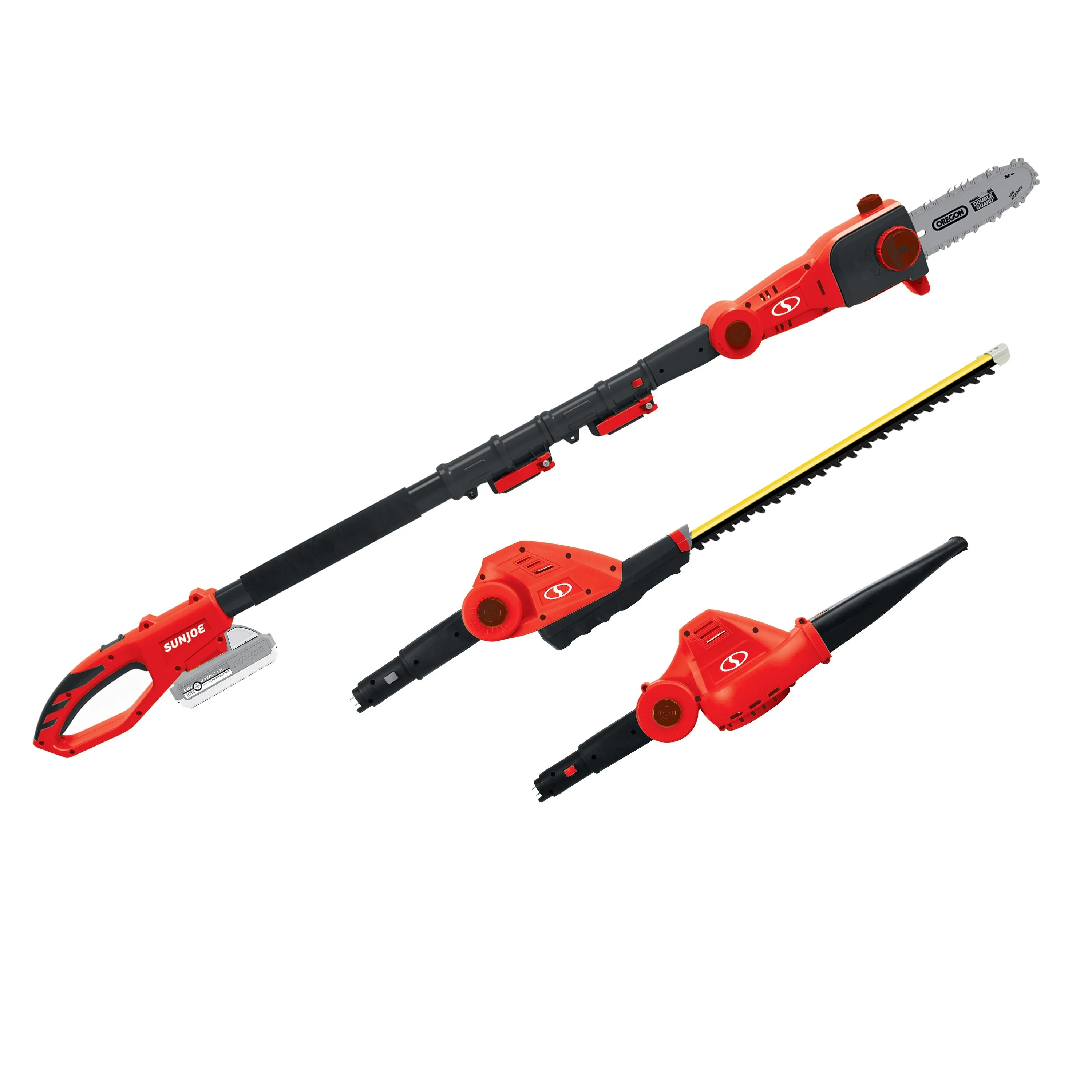 Sun Joe GTS4001C-RED 24-Volt iON  Cordless Lawn Care System Kit | Hedge Trimmer | Pole Saw | Leaf Blower | W/ 2.0-Ah Battery and Charger (Red)