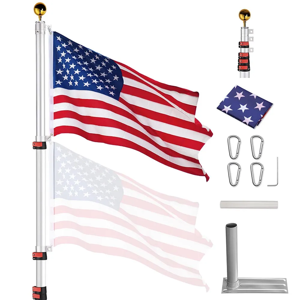 TheLAShop Telescoping Flagpole with Tire Mount (20ft,25ft,30ft Options)