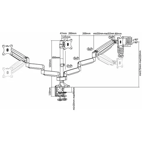 Triple Monitor Gas Spring Deskmount - SH 100 C036 (Fits Most 17" ~ 30")