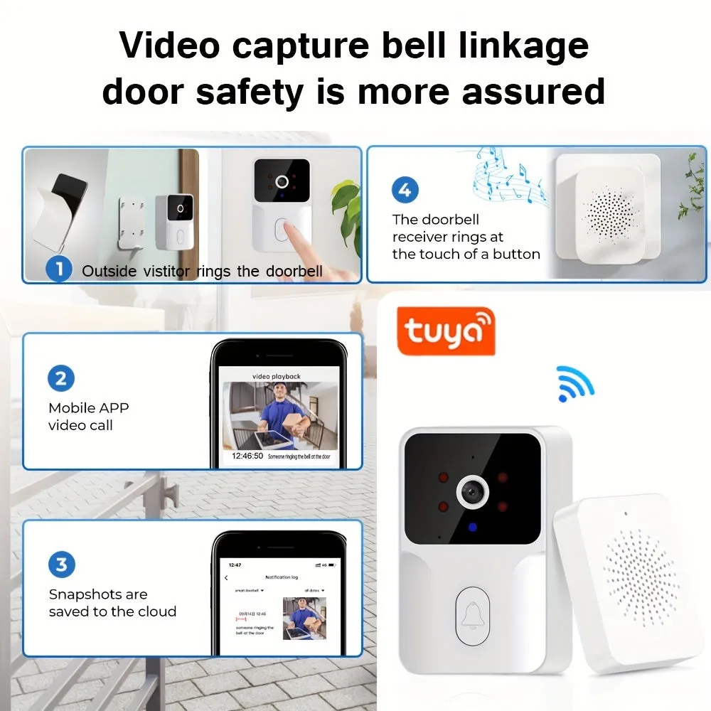 Tuya Wireless Doorbell Camera With HD Video, Night Vision & Voice Change Smart Home Security System Monitor, Doorbell Camera Wifi