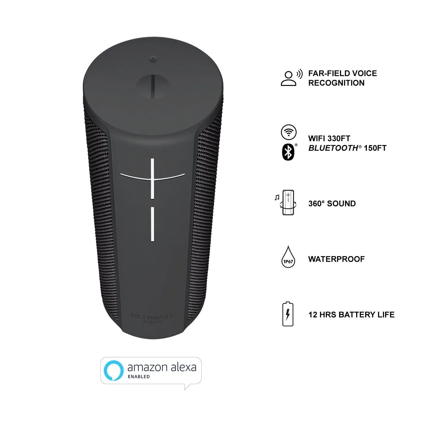 Ultimate Ears BLAST Portable Waterproof Wi-Fi and Bluetooth Speaker with Hands-Free Amazon Alexa Voice Control - Graphite Black