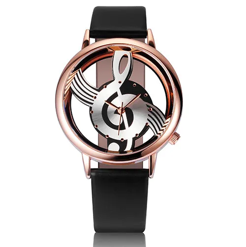 Unique Woman Quartz Analog Hollow Musical Note Style leather WristWatch fashion ladies Gfit Casual watch female Relogio Feminino