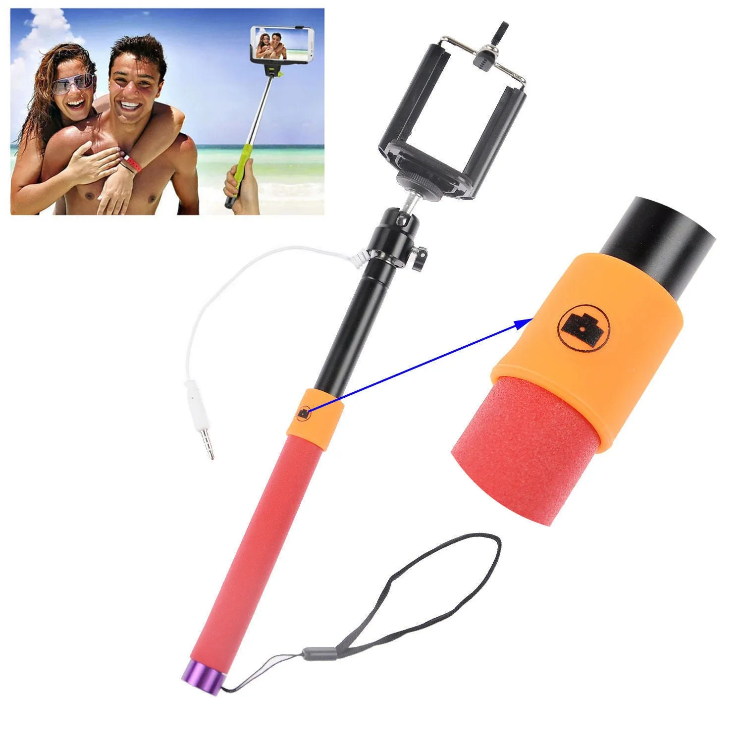 Wired 3.5mm With Sponge Anti Slip Remote Extendable Shutter Selfie Monopod Stick Multi Color - Black