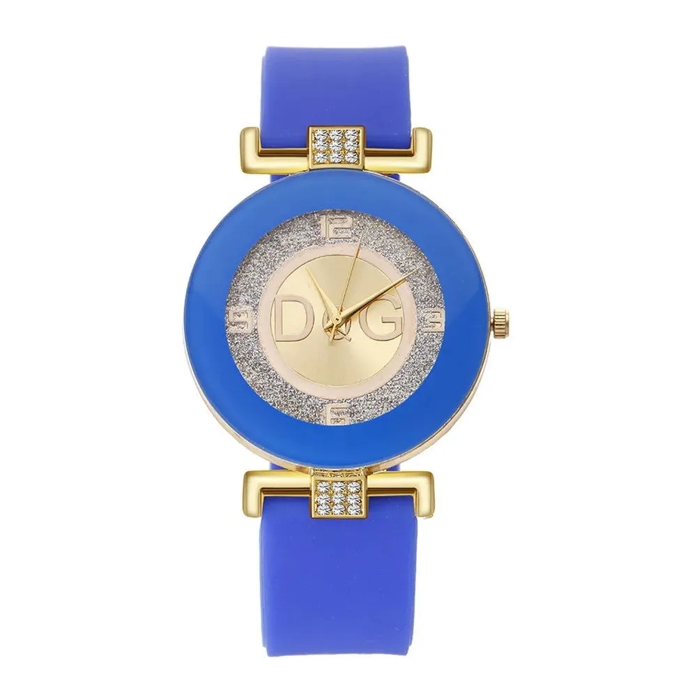 Women's Quartz Watches Silicone Strap Simplicity Rhinestone Design Female Casual Wrist Watch Fashion Luxury Brand Black DQG