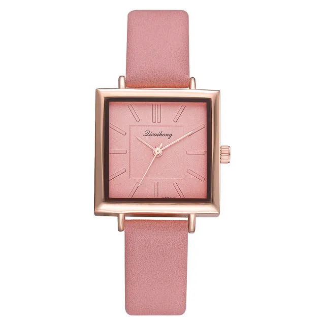 Women's Square Face Leather Band Crystal Face Watch