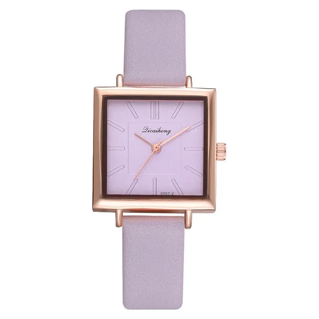 Women's Square Face Leather Band Crystal Face Watch