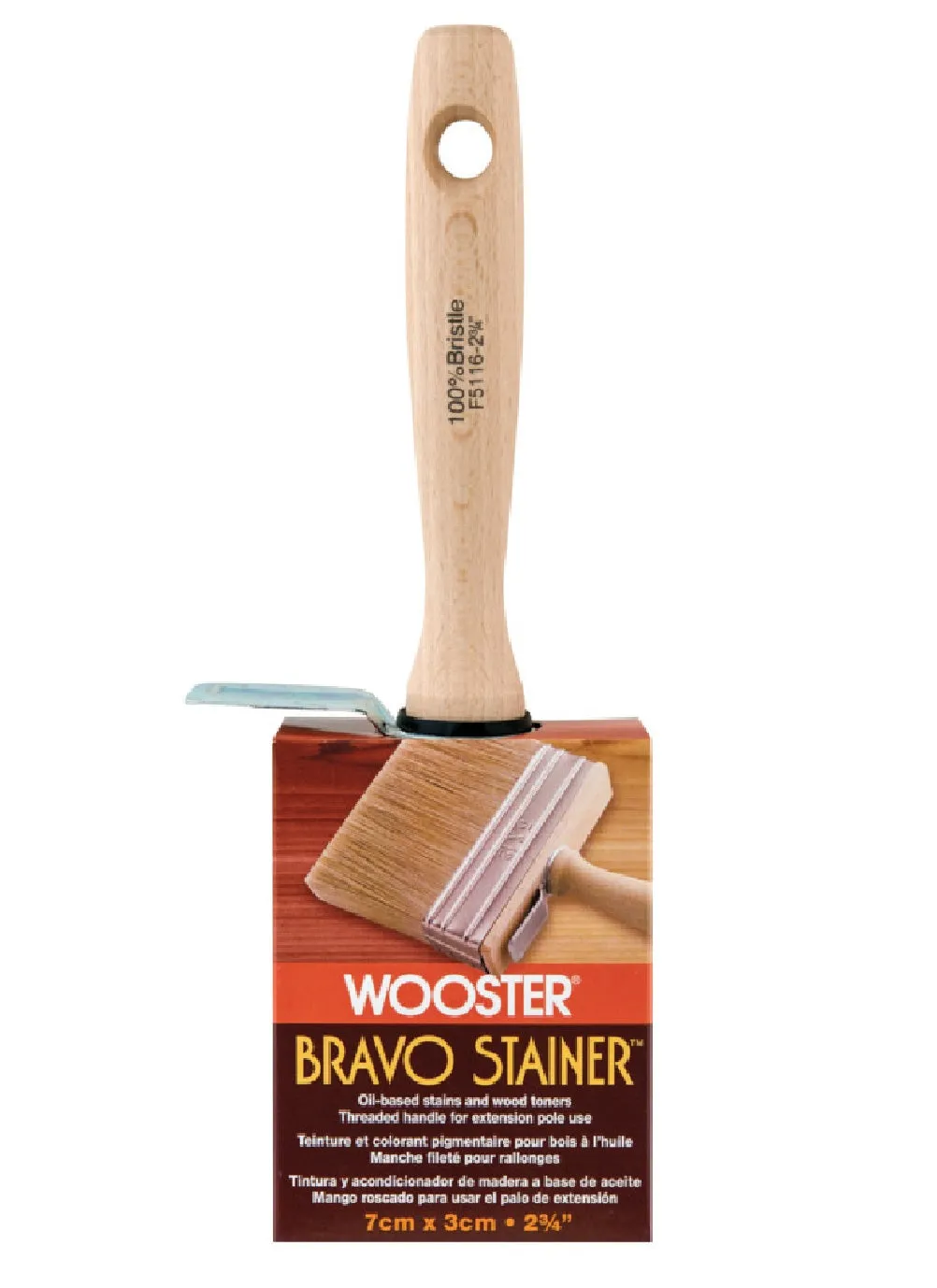 Wooster F5116-2 3/4 Bravo Stainer Brush With Threaded Handle